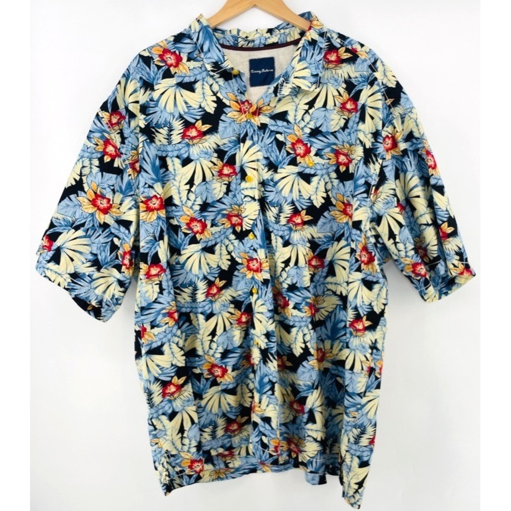 Tommy Bahama Shirt Men XXXL  Hawaiian Button Up Floral Tropical Cotton Colorful